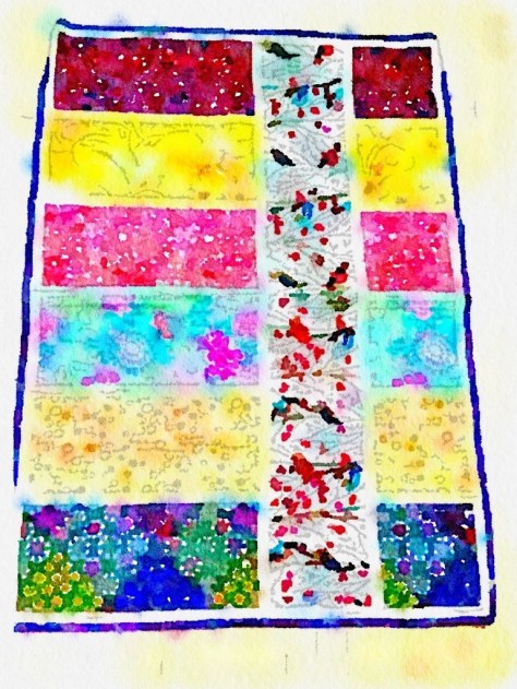 My second ever quilt: the Colorblock Quilt design by Bijou Lovely. I used almost all Kaffe Fassett fabrics with Laura Gunn's Wing Song from the Garden Wall collection for the vertical strip. I made this quilt for my cousin's baby girl Mabel. I love it!