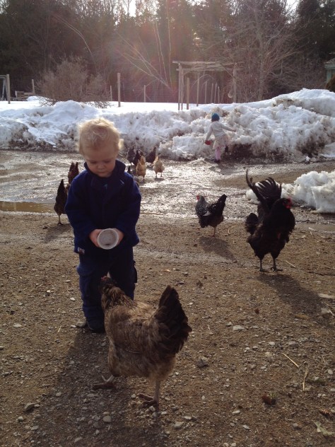 Here are my kids playing out in the driveway just a couple days ago in snowy Maine. Note the piles of snow in the background!