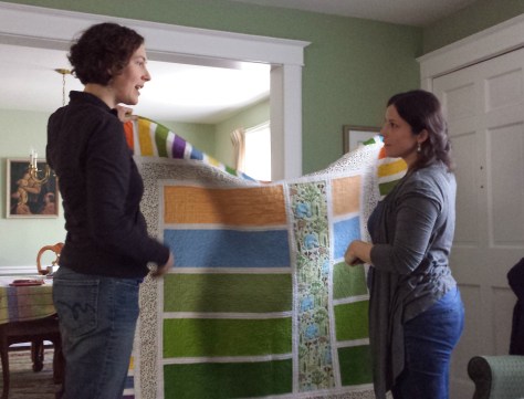 Gifting the quilt and discussing the little details.