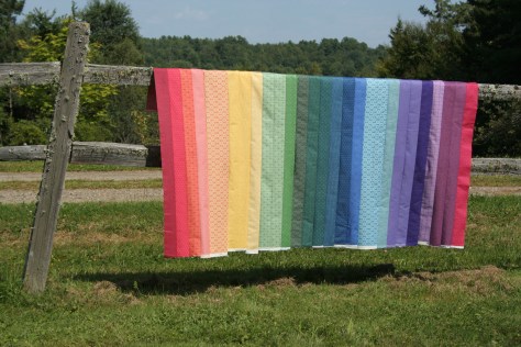 rainbow jellyroll quilt top