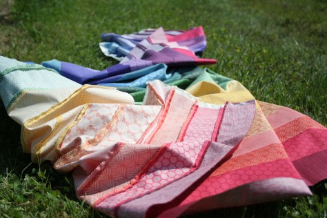 rainbow jellyroll quilt top
