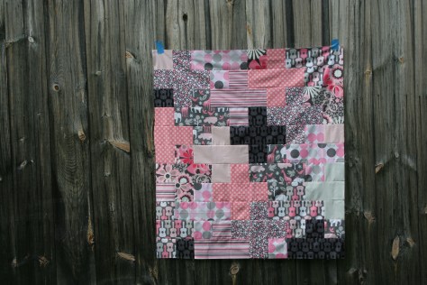 pink and grey baby plus quilt top finish