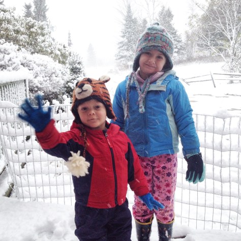 My children enjoyed playing in the snow. Here they are, mid-storm, making the most of it!