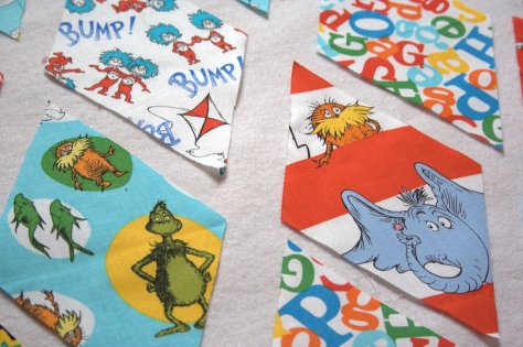 dr seuss fabric diamonds quilt in progress