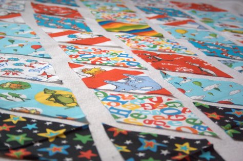 dr seuss fabric diamonds quilt in progress
