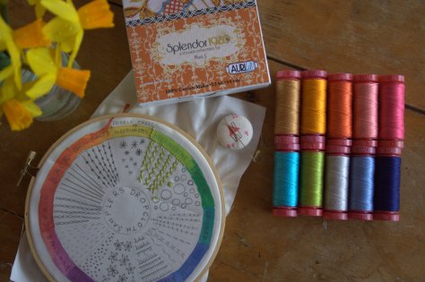 dropcloth embroidery sampler aurifil 12 wt thread and needle minder