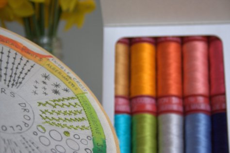 dropcloth sampler and aurifil 12wt thread by bari j