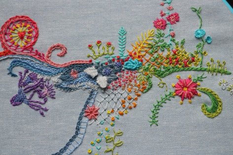 1 year of stitches freestyle embroidery progress february 12wt aurifil