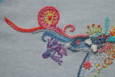 1 year of stitches freestyle embroidery progress february 12wt aurifil