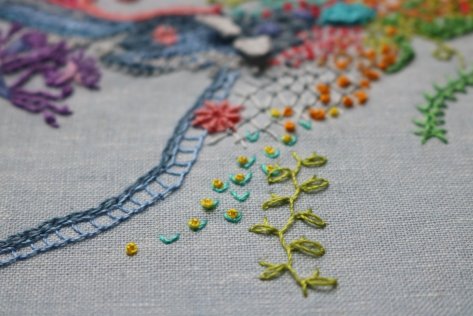 1 year of stitches freestyle embroidery progress february 12wt aurifil