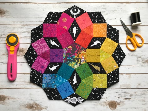 travel stitching progress EPP mandolin quilt block